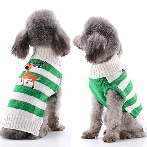 ABRRLO Jersey de Navidad para perro, suéter de Navidad para mascotas, lindo reno a rayas, regalo de año nuevo, para cachorros, gatos, medianos y grandes (renos de rayas blancas verdes, XL)