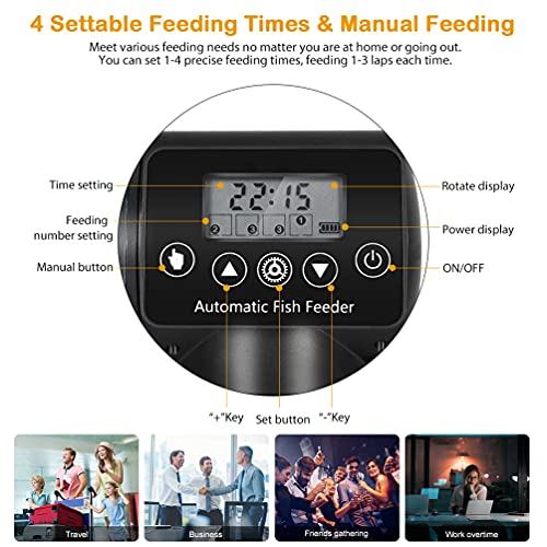 Acuario Alimentador Comedero Automatico Peces - 200ml Dispensador De Comida para Peces Programable para Acuario Alimentos para Peces con Pantalla LCD y el Tiempo de Alimentación Configuración (A)