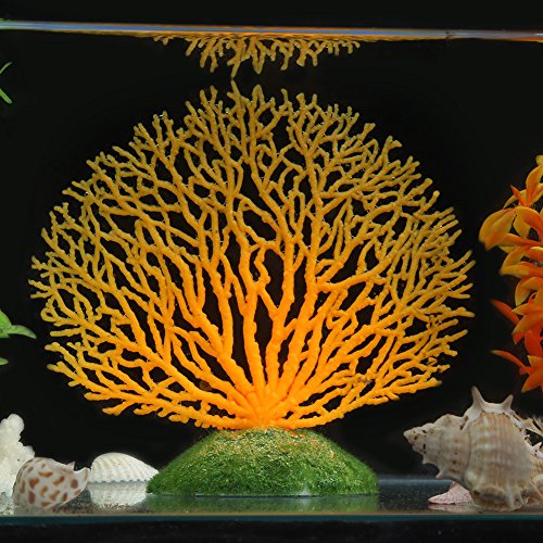 Acuario Coral Artificial Plástico Vivo Coral Plantas Adorno subacuático Pecera Decoración del Paisaje para acuarios de Agua Dulce y Marinos Terrarios(Amarillo)