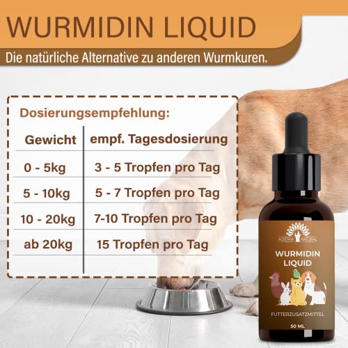 ADEMA NATURAL, WURMIDIN Liquid - Wurmkur Wurmkur gotas / líquido para animales, perros, gatos, conejos, aves & pájaros - Wurmkur alternativa en Wurmbefall
