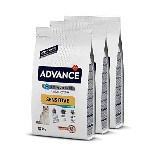 ADVANCE Sensitive Sterilized - Pienso Para Gatos Esterilizados Con Sensibilidades Digestivas - Pack De 3 x 3kg - Total 9 Kg