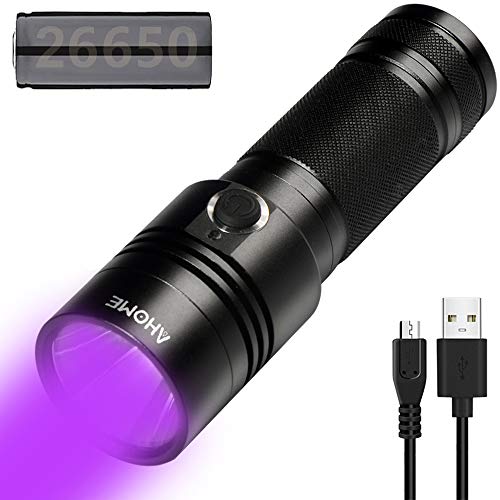 AHOME V3 Linterna UV [USB Recargable] Lámpara LED Ultravioleta de luz Negra de 10W y 395nm, buscador de Escorpiones y Detector de orina para Mascotas con [batería de 5000mAh] y Cable de Carga