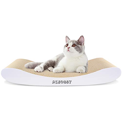 Aibuddy - Rascador para gatos, almohadilla curva de cartón para rascado, reversible, cama con hierba gatera orgánica [ 44 x 25 x 7 cm, cartón y fabricación superiores]