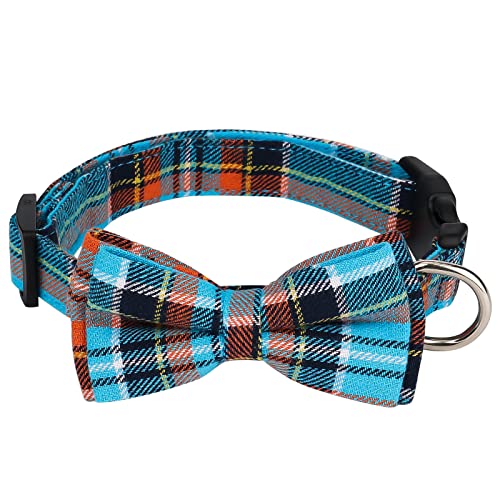 AIEX 1pc 64.5x2.5 cm Collares para Mascotas a Cuadros Azules con Pajarita, Azul Clásico Collar Navideño para Mascotas para Perros Gatos y Otras Mascotas (Grande)