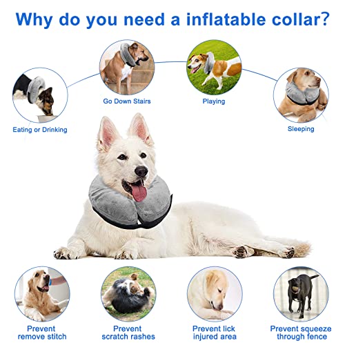AKOFIC Collar de Recuperación Inflable para Perros, Collar de Protección Ajustable Hinchable de Mascota Perro, Cono de Cuello Isabelino para Perros Gatos Mascotas Recuperación de Cirugía o Heridas