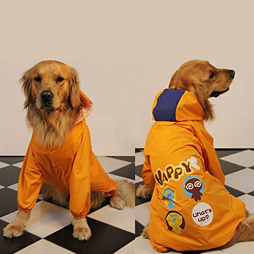 aleawol Chubasquero impermeable con patas y capucha para perros de cuerpo entero para perros con chaleco impermeable para perros grandes, chaqueta impermeable para perro, color naranja, XXL – 34