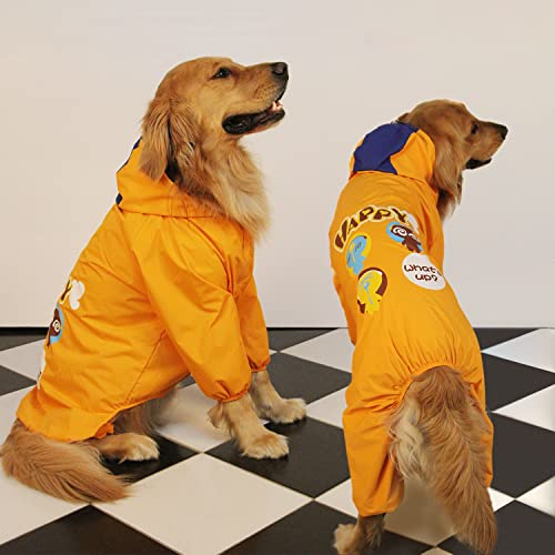 aleawol Chubasquero impermeable con patas y capucha para perros de cuerpo entero para perros con chaleco impermeable para perros grandes, chaqueta impermeable para perro, color naranja, XXL – 34