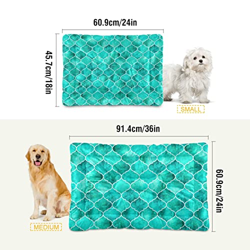 Alfombra de cama geométrica para perros y gatos de color turquesa vintage, color turquesa, para mascotas pequeñas y medianas, antideslizante, lavable y seco, 36 x 24 pulgadas