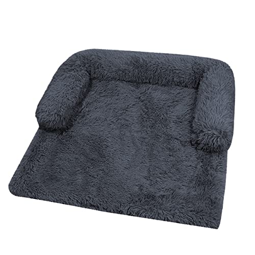 Alfombra suave para perro, sofá cama de perro, mullida y suave para aliviar la ansiedad del perro, colchón cálido y calmante, protector de muebles lavable para sofá (L, gris oscuro)