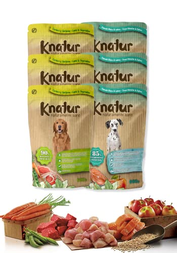 Alimento Natural casero para Perros, húmedo con Carne Fresca y Verduras Frescas - 90% Carne Knatur (6x600gr) (Cordero y Pescado)