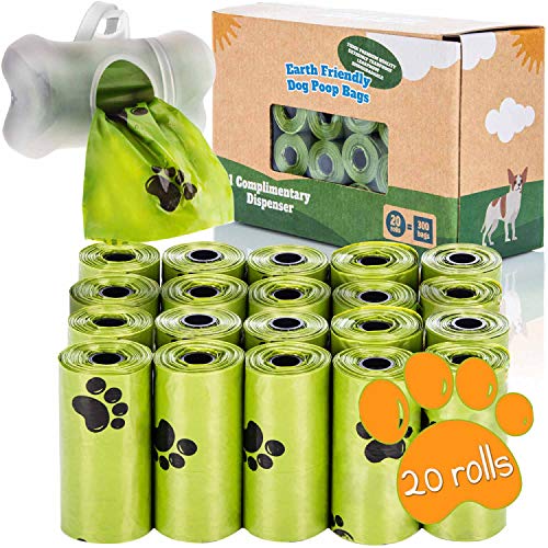 all Pets United BI0 Bolsa para excrementos de Perro con dispensador compostable 100% Biodegradable con Soporte para la Correa (300 Bolsas: 20 Rollos + 1 dispensador)