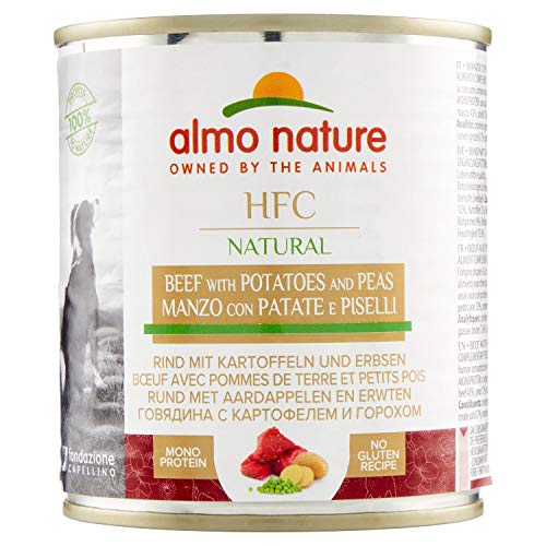 almo nature - Comida Húmeda para Perros HFC Natural de Vacuno, Patatas y Guisantes sin gluten, 12 unidades x 290 g