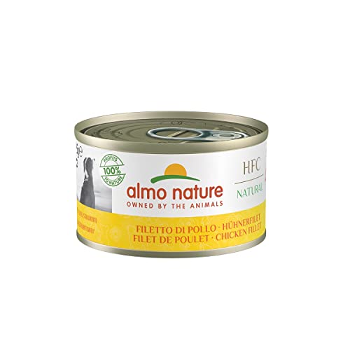 almo nature Comida Húmeda para Perros Natural de Pollo (24 latas x 95 g). Alimento para Perros Monoproteíco Enlatado HFC Cuisine. Snack Complementario sin Gluten.