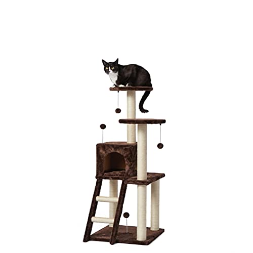 Amazon Basics - Torre en árbol con cerramiento y plataforma doble para gatos, grande, 48,3x127x48,3 cm, marrón oscuro