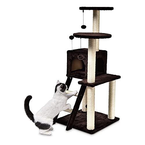 Amazon Basics - Torre en árbol con cerramiento y plataforma doble para gatos, grande, 48,3x127x48,3 cm, marrón oscuro