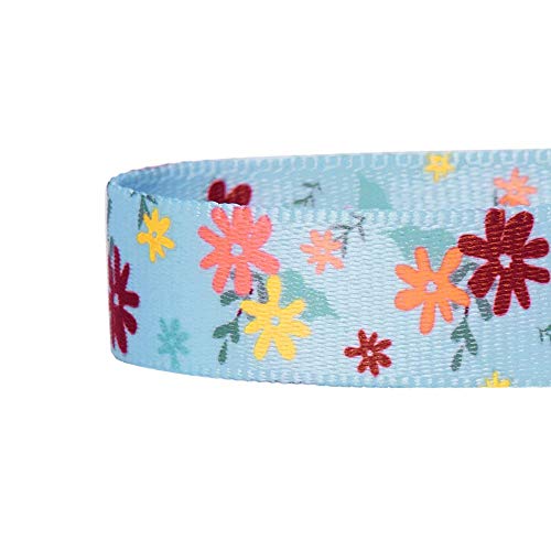 Amazon Brand - Umi Made Well - Collar para Perros con Estampado de Flores M, Cuello 37-50 cm, Collares Ajustables para Perros (Azul bebé)