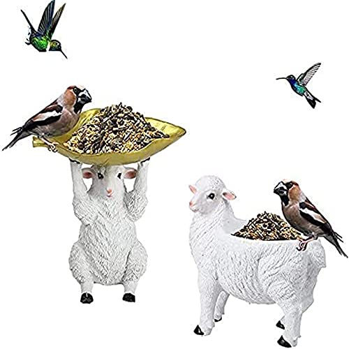 AMYZ Comedero para pájaros con Estatua de Cordero,Maceta Multiusos para alimentación de pájaros,Escultura de Resina de Animales creativos,comederos para pájaros Salvajes,decoración de jardín para