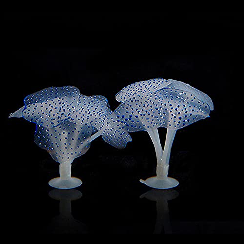 ANCLLO 2 piezas de acuario de coral de silicona artificial coral para decoración de pecera acuario paisaje, colorido efecto brillante planta de mar ornamento con ventosa azul