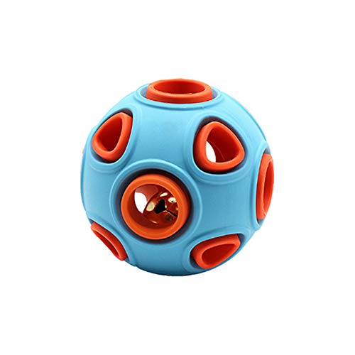 Andiker Pelota interactiva para perros, juguete para perros con campana, pelota de goma, pelota para saltar, juego deportivo para mascotas, pelota de inteligencia IQ, resistente a mordeduras (L, azul)