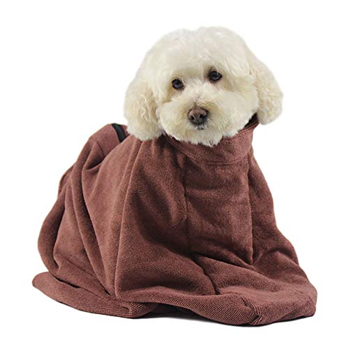 Angwis Toalla de baño absorbente para perro, bolsa de albornoz de secado rápido, para perros, pequeños, medianos, grandes, gatos, marrón, XS