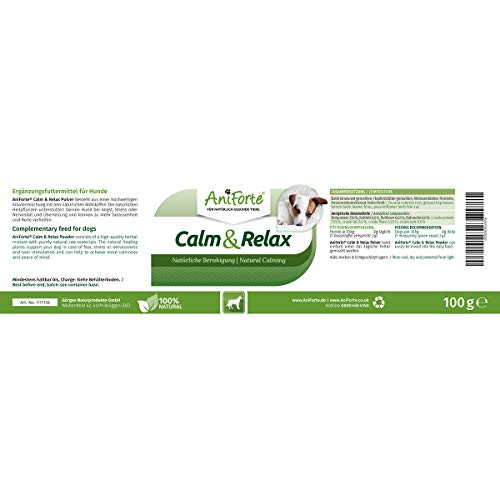 AniForte Calm & Relax Calmante Natural para Perros 100g - Sedante Natural para su Perro. Plantas medicinales para la ansiedad, el estrés, la inquietud, la víspera de año Nuevo y Viajes