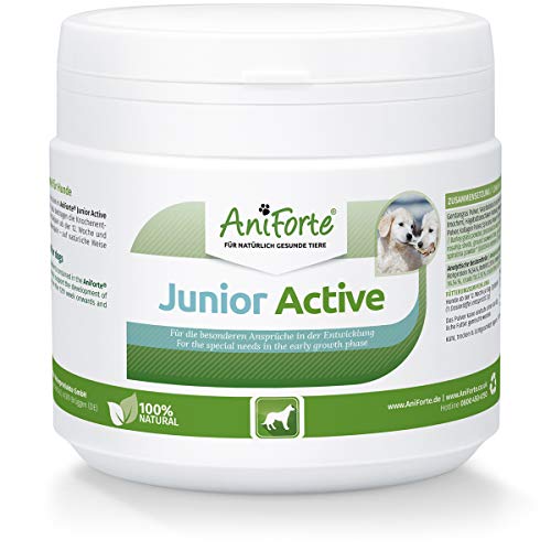 AniForte Junior Active para Cachorros y Perros jóvenes 250g - para el Desarrollo de Huesos, tendones, ligamentos y Dientes. Suplemento para Cachorros con Calcio, vitaminas y minerales