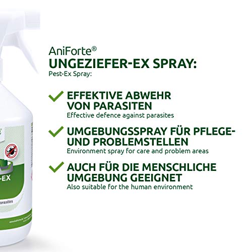 AniForte Vermin Ex Spray 500ml - Spray Ambiental para infestaciones agudas contra Mosquitos, Insectos, ácaros, piojos, chinches, Spray para bichos para el hogar, amarres para Perros y Gatos