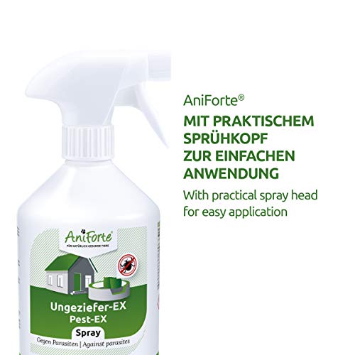 AniForte Vermin Ex Spray 500ml - Spray Ambiental para infestaciones agudas contra Mosquitos, Insectos, ácaros, piojos, chinches, Spray para bichos para el hogar, amarres para Perros y Gatos
