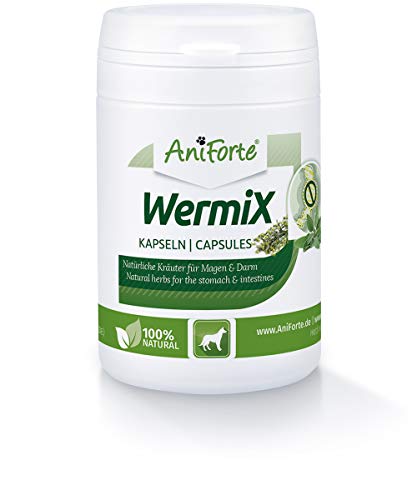 AniForte WermiX para Perros 50 cápsulas - Producto Natural Antes, Durante y después de la desparasitación y la infestación de lombrices, Las Hierbas Naturales armonizan el estómago y el intestino