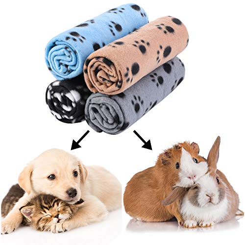 Aodaer Paquete de 4 mantas para mascotas con estampado de patas, manta de animales para perros pequeños, color negro, gris, beige y azul claro, 70 x 100 cm