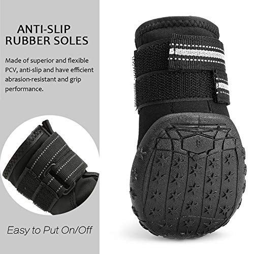 AQH Zapatos Perro, 4 Pcs Zapatos Impermeables para Perros, con Banda Reflectante Suelas de Goma Antideslizantes Resistentes (2#, Negro)