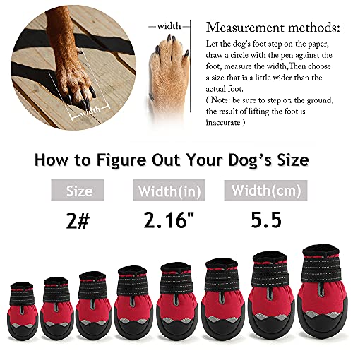 AQH Zapatos Perro, 4 Pcs Zapatos para Perros Botas, Impermeables para Perros Botines Antideslizante y elástica Resistente para Mediano y Grandes Perros (2#, Rojo)