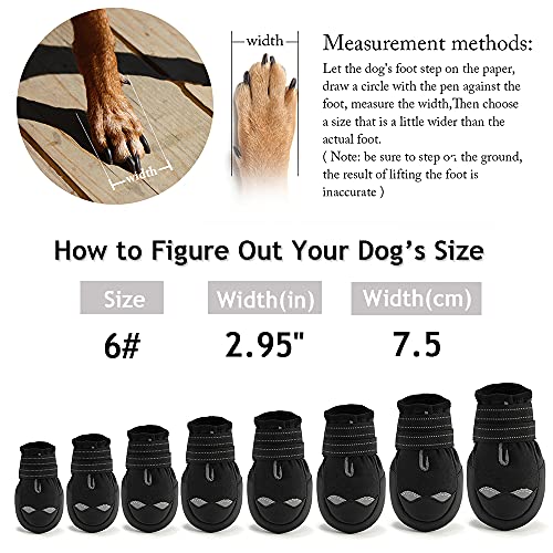 AQH Zapatos Perro, 4 Pcs Zapatos para Perros Botas, Impermeables para Perros Botines Antideslizante y elástica Resistente para Mediano y Grandes Perros (6#, Negro)
