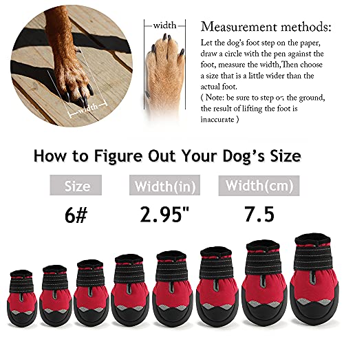 AQH Zapatos Perro, 4 Pcs Zapatos para Perros Botas, Impermeables para Perros Botines Antideslizante y elástica Resistente para Mediano y Grandes Perros (6#, Rojo)