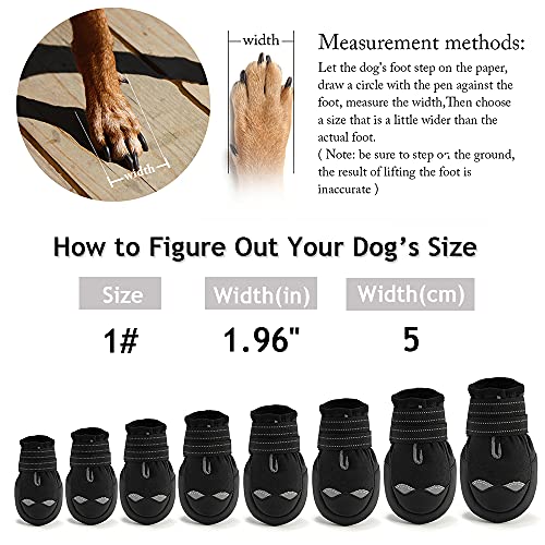 AQH Zapatos Perro, 4 Pcs Zapatos para Perros Botas, Impermeables para Perros Botines Antideslizante y elástica Resistente para Mediano y Grandes Perros (1#, Negro)