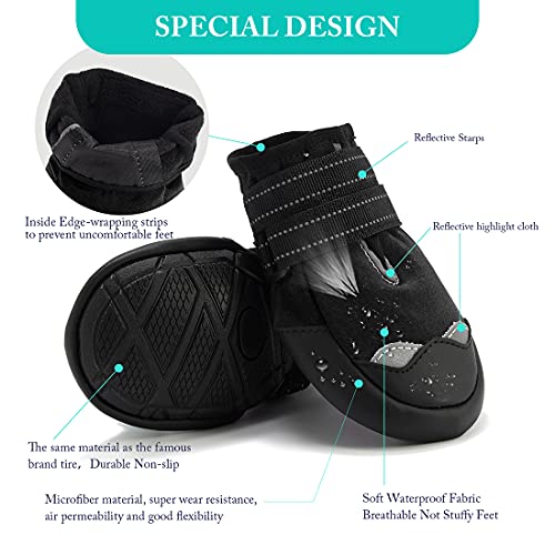 AQH Zapatos Perro, 4 Pcs Zapatos para Perros Botas, Impermeables para Perros Botines Antideslizante y elástica Resistente para Mediano y Grandes Perros (1#, Negro)