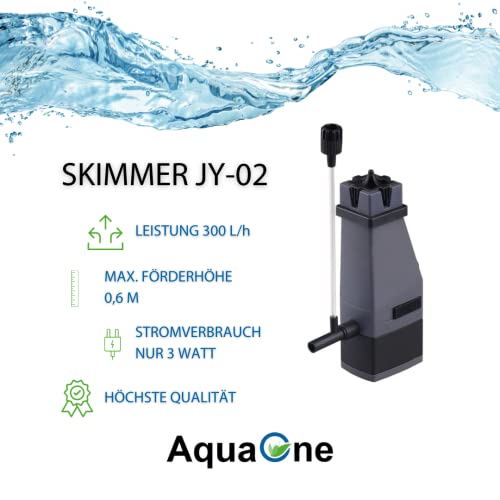 AquaOne Limpiador de superficie para acuario JY 02, con bomba, aspirador de superficie para acuarios, 300 l/h, filtro interior, filtro de acuario, accesorio para acuario