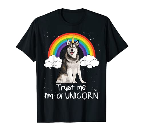 Arcoiris Mágico Unicornio Malamute De Alaska Camiseta