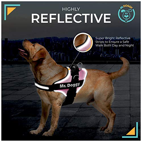 Arnés Personalizado para Perros - Reflectante - Incluye 2 Etiquetas con Nombre - Todos los Tamaños - De Calidad y Resistente (XS 3-7,5KG, Rosa)