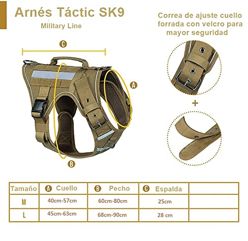 Arnés Táctico SK9 para Perro + 2 Mochilas. Arnés Profesional Textil Muy Resistente. Arnés Antitirones (L (70-90 cm))