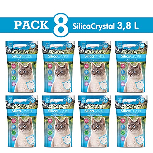 Arquivet Arena para Gato Silica Crystal Pack 8 Unidades de 3.8 L, lecho higiénico para Gatos, felinos, Capacidad Absorbente, Ayuda a Eliminar olores y bacterias