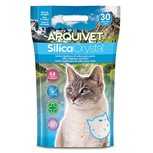 Arquivet Arena para Gato Silica Crystal Pack 8 Unidades de 3.8 L, lecho higiénico para Gatos, felinos, Capacidad Absorbente, Ayuda a Eliminar olores y bacterias