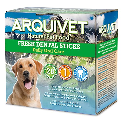 Arquivet Dental Sticks Sabor Menta - Snacks dentales para Perros - Productos higiene Dental Canina - Snacks Naturales - Chuches y golosinas para Perros - Dientes sanos Perros - Caja 28 uds.