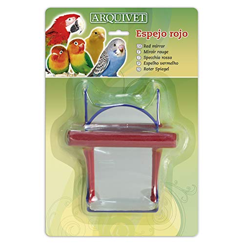 Arquivet Espejo Rojo para Jaula de pájaros - 12 x 10 cm - Accesorios para jaulas - Juguetes para Canarios, agapornis, periquitos, Loros - Entretenimiento para pájaros