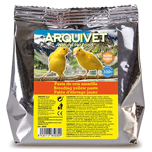 ARQUIVET - Pasta de cría Amarilla y Mantenimiento para pájaros 300 gr - Sabor Neutro - Alimentación para Aves - Comida para Todo Tipo de pájaros y Especialmente de Plumaje Amarillo