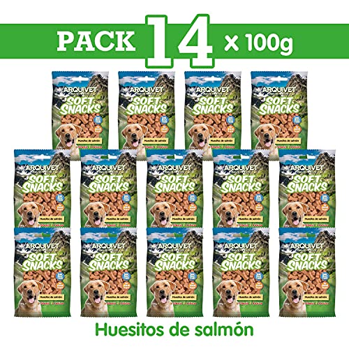Arquivet Soft Snacks para Perro Huesitos Salmón Pack 14 x 100 g - Snacks Naturales para Perros de Todas Las Razas - Premios, recompensas, chuches para Perros