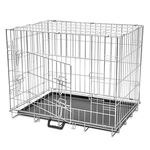 Ausla Jaula para perros, jaula de rejilla para perros con 2 puertas y forro de plástico en el suelo, acero galvanizado, plegable, 37 x 22 x 25 pulgadas