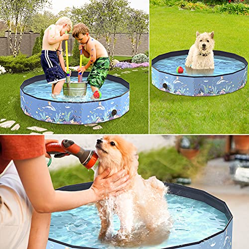 Aytop - Piscina para perro plegable, para bañera de PVC para perro, diseño antideslizante para niños, piscinas con pelotas, patujaritas para perros pequeños y gatos, color azul (120 cm x 30 cm)