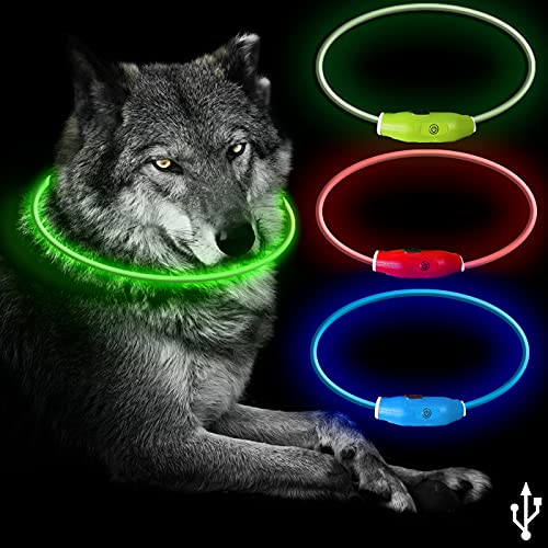B4P Collar LED para perros recargable por USB, collar de perro pequeño, grande, mediano, longitud ajustable, 3 modos de iluminación, recargable, color verde