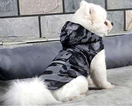 Babydog Abrigo Chaleco Impermeable para Perro con Capucha, Forro Transpirable y Sin Mangas, Cierre Velcro, Bolsillo Espalda, Modelo Camuflaje Militar (M, Negro)